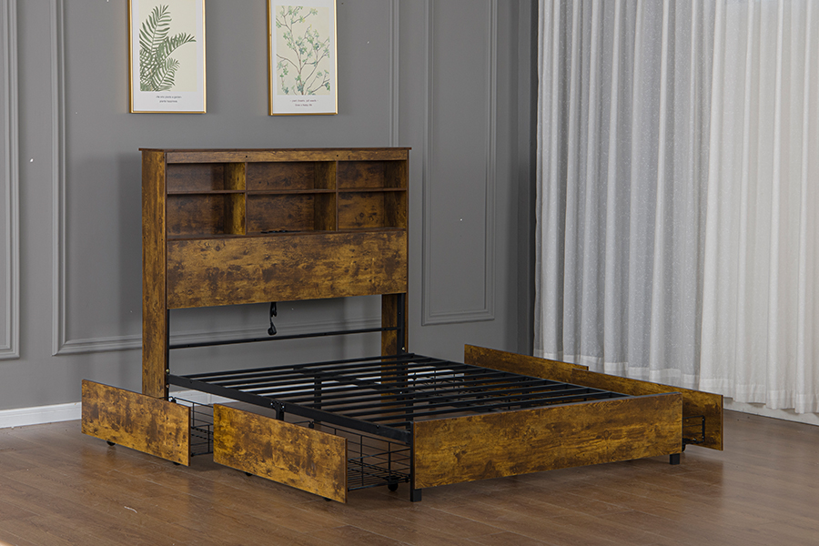 Marco de Cama de Estilo retroindustrial de madera 4831d