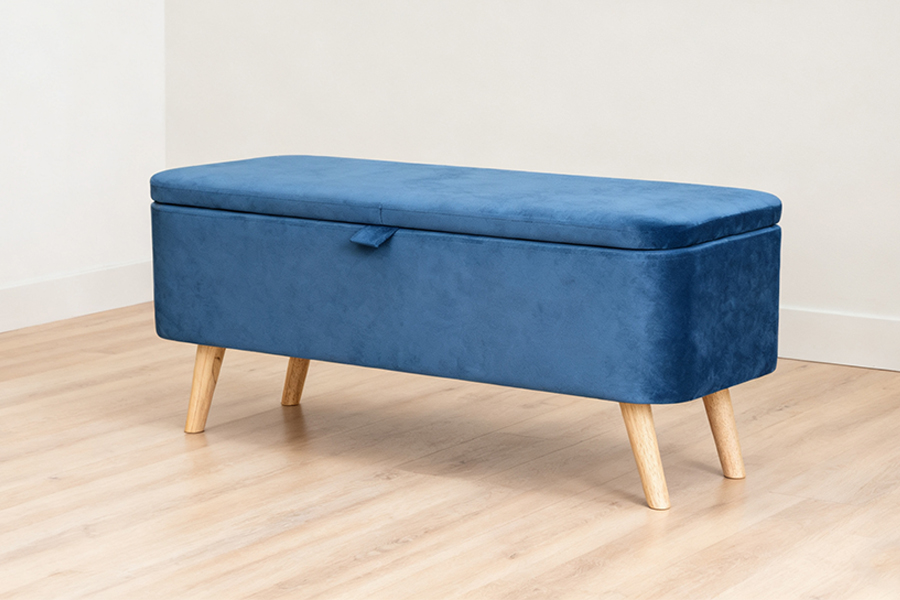 CAJA OTOMANA DE ALMACENAMIENTO DE TERCIOPELO AZUL TAPIZADO WS956