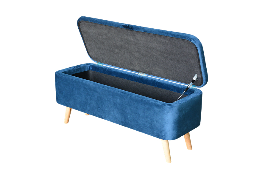 CAJA OTOMANA DE ALMACENAMIENTO DE TERCIOPELO AZUL TAPIZADO WS956