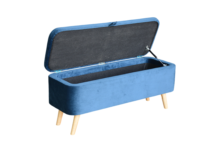CAJA OTOMANA DE ALMACENAMIENTO DE TERCIOPELO AZUL TAPIZADO WS956
