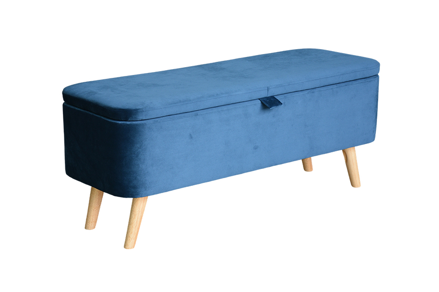 CAJA OTOMANA DE ALMACENAMIENTO DE TERCIOPELO AZUL TAPIZADO WS956