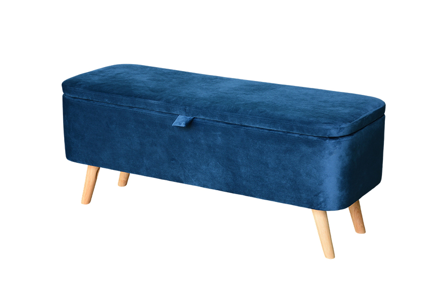 CAJA OTOMANA DE ALMACENAMIENTO DE TERCIOPELO AZUL TAPIZADO WS956