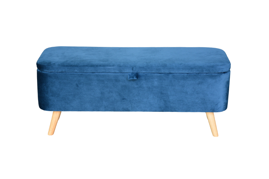 CAJA OTOMANA DE ALMACENAMIENTO DE TERCIOPELO AZUL TAPIZADO WS956