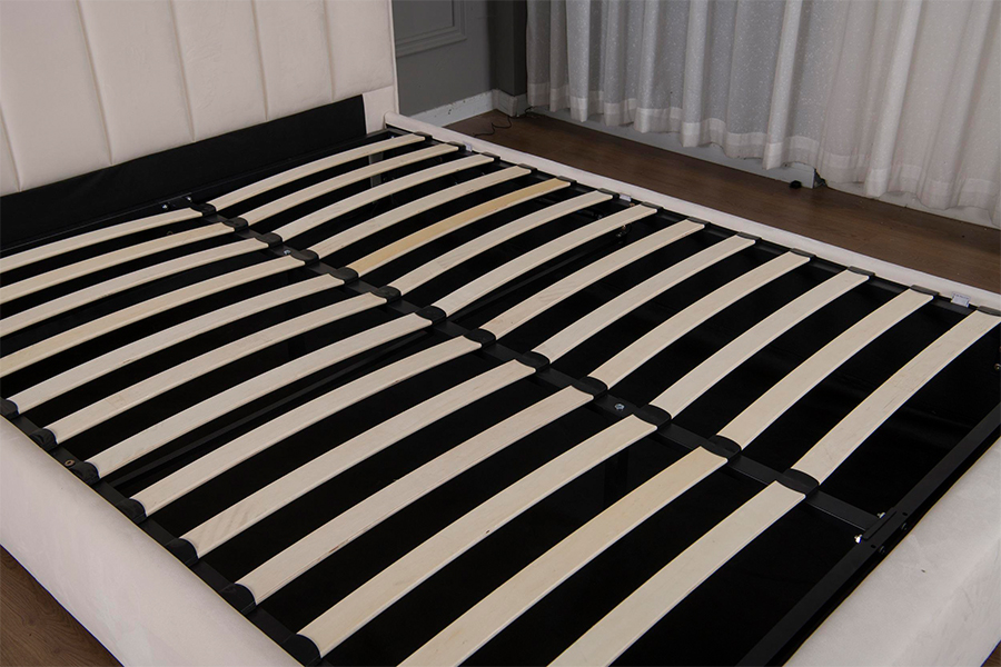 5033-1G Marco de cama tapizado LED de terciopelo beige suave moderno con almacenamiento hidráulico