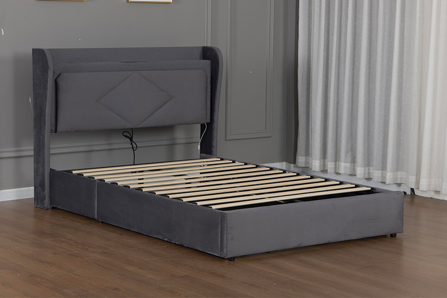 5005-1-3GU Estructura de cama con almacenamiento hidráulico tapizada, ajustable y ecológica