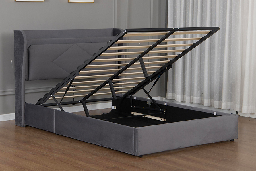 5005-1-3GU Estructura de cama con almacenamiento hidráulico tapizada, ajustable y ecológica