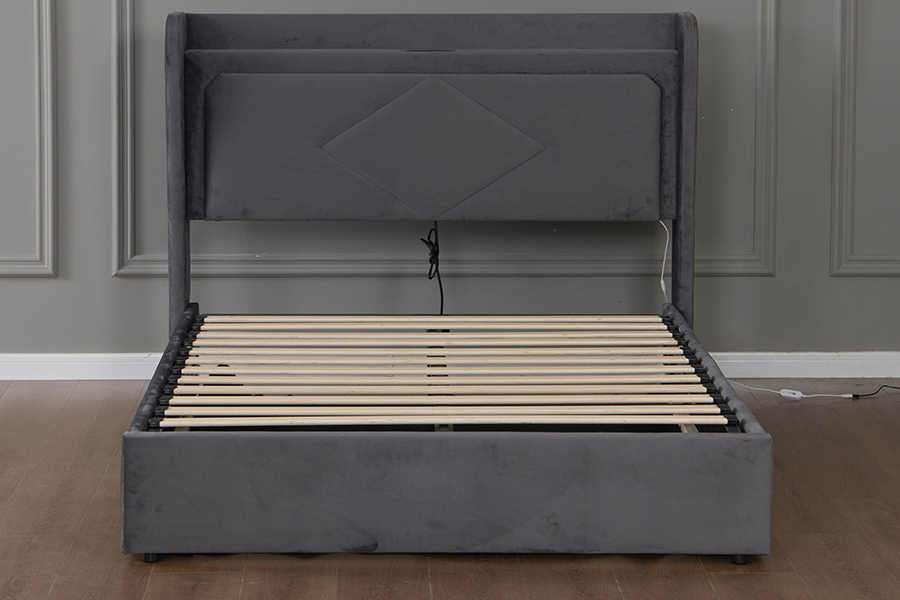 5005-1-3GU Estructura de cama con almacenamiento hidráulico tapizada, ajustable y ecológica