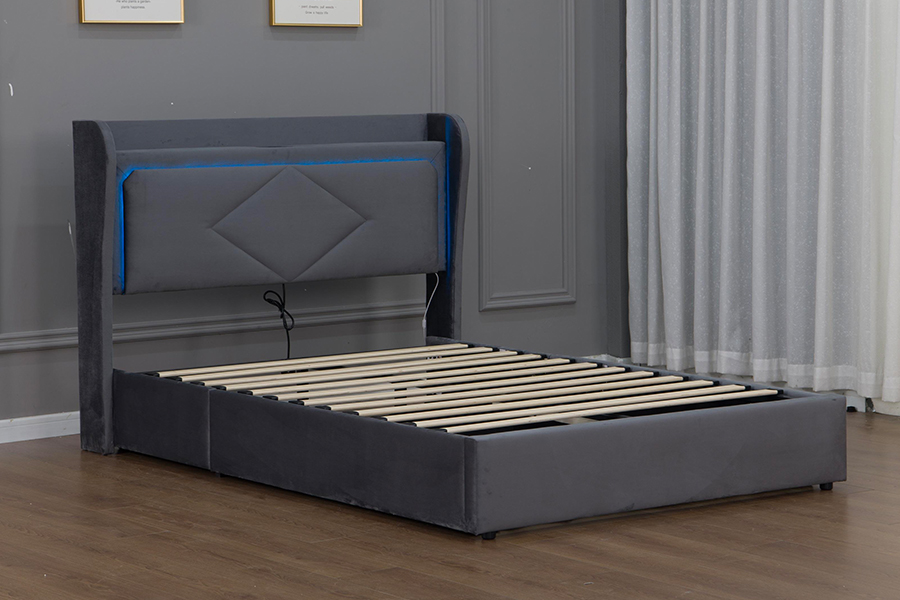 5005-1-3GU Estructura de cama con almacenamiento hidráulico tapizada, ajustable y ecológica
