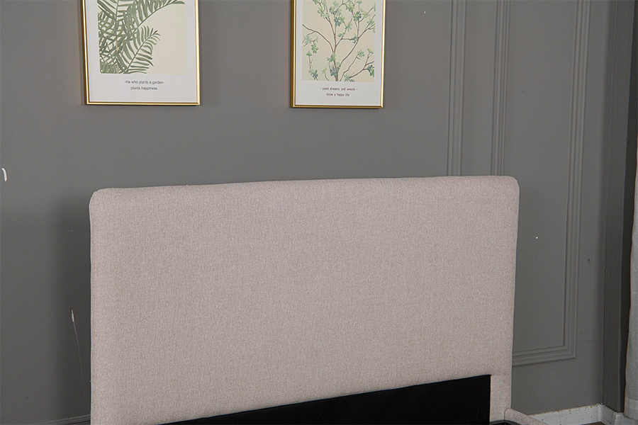 Marco de cama de almacenamiento hidráulico tapizado en tela beige moderna 5017G