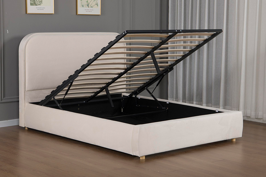 5032-1G Cabecero curvo de madera con estructura de cama tapizada con LED