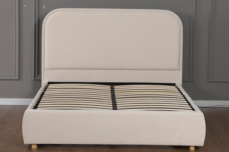 5032-1G Cabecero curvo de madera con estructura de cama tapizada con LED