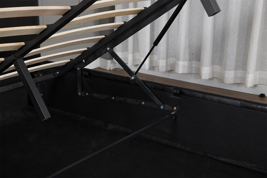 5030G Estructura de cama con almacenamiento tapizada en cuero sintético negro moderno