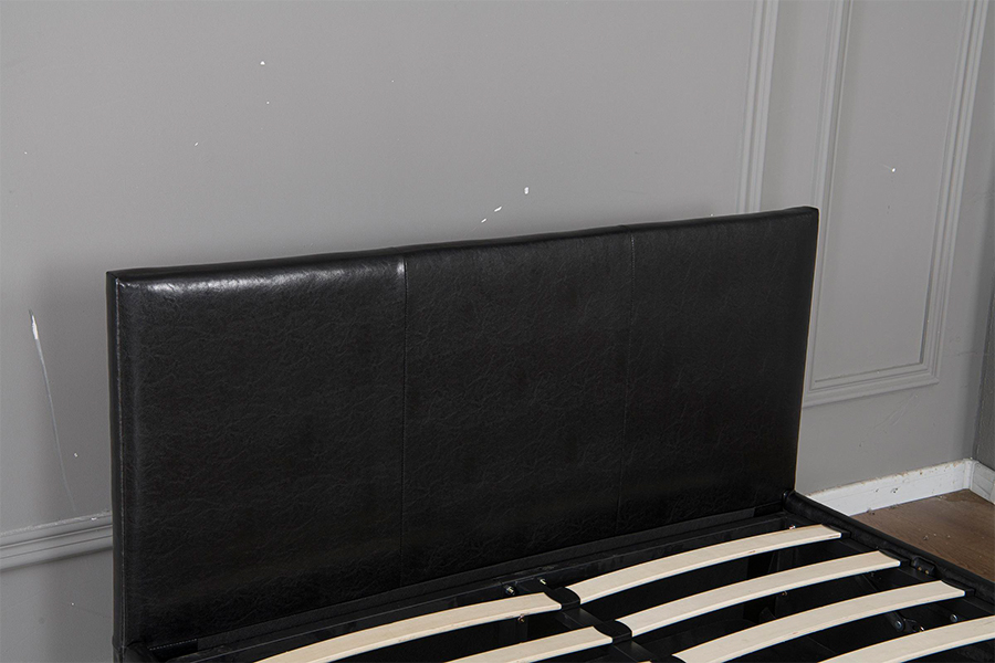 5030G Estructura de cama con almacenamiento tapizada en cuero sintético negro moderno