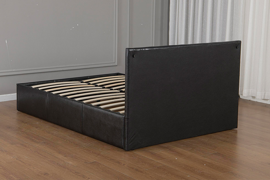 5030G Estructura de cama con almacenamiento tapizada en cuero sintético negro moderno