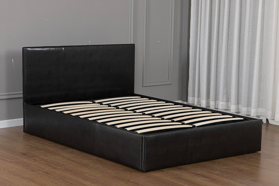 5030G Estructura de cama con almacenamiento tapizada en cuero sintético negro moderno