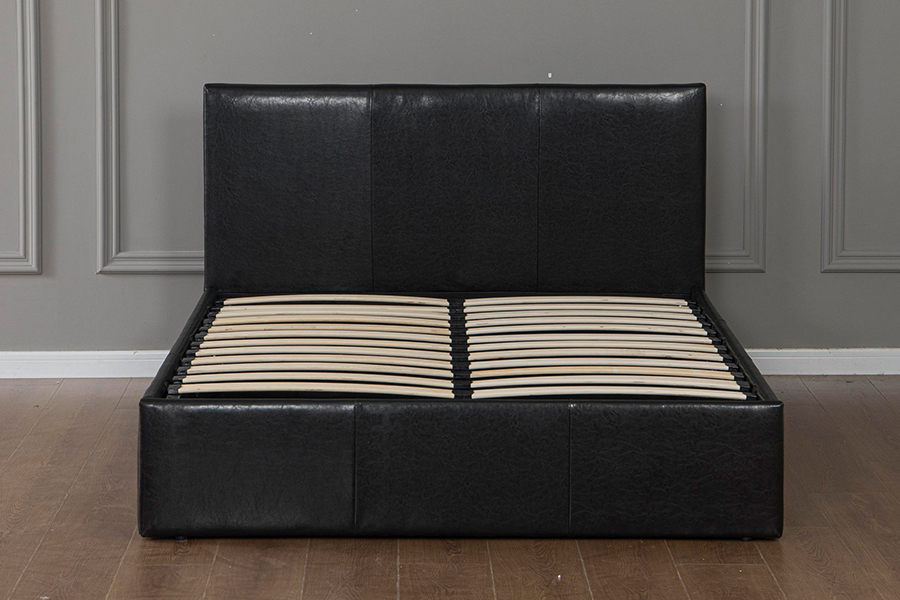 5030G Estructura de cama con almacenamiento tapizada en cuero sintético negro moderno
