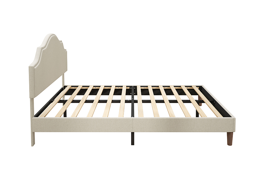 N21 Cama tapizada tamaño queen de tela beige de alta calidad