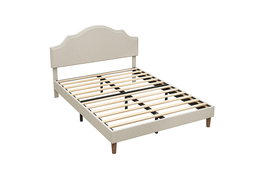 N21 Cama tapizada tamaño queen de tela beige de alta calidad