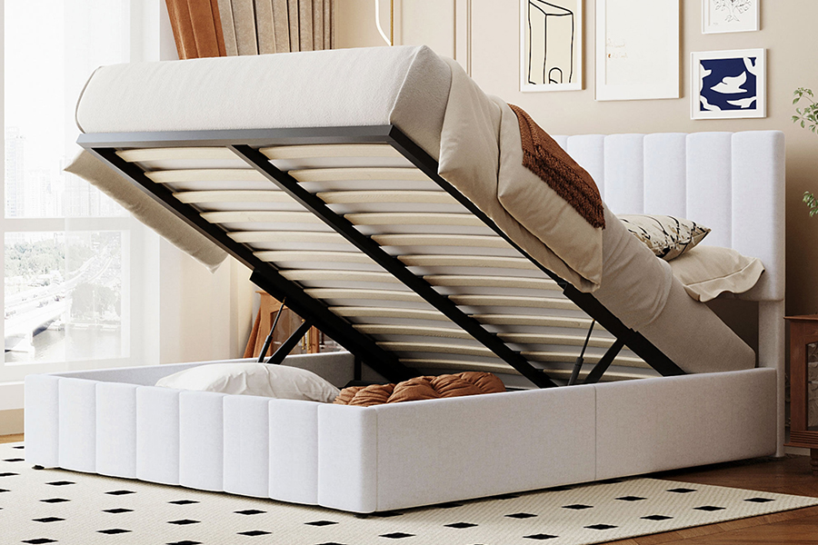 Marcos tapizados de la cama del almacenamiento del marco de madera durable respetuoso del medio ambiente de la tela blanca N5