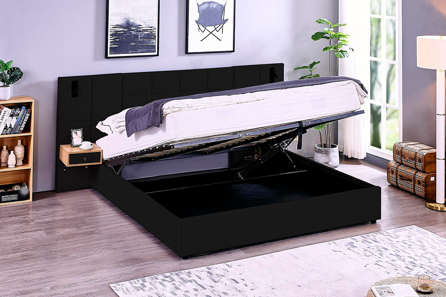 Marco de cama ajustable N6, material de cama suave, marco de cama tapizado LED