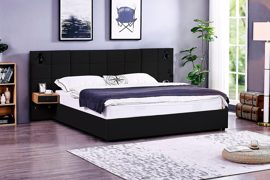 Marco de cama ajustable N6, material de cama suave, marco de cama tapizado LED