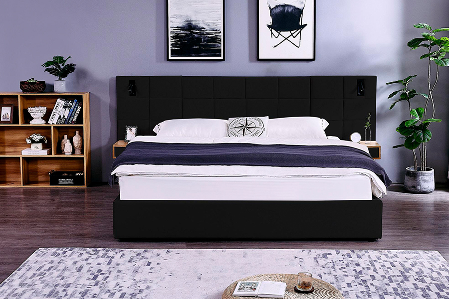 Marco de cama ajustable N6, material de cama suave, marco de cama tapizado LED