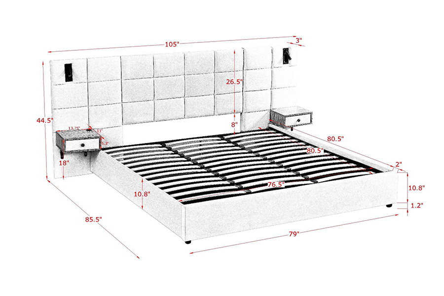 Marco de cama ajustable N6, material de cama suave, marco de cama tapizado LED