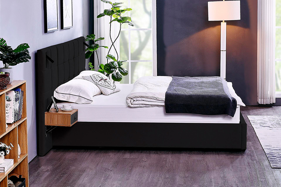 Marco de cama ajustable N6, material de cama suave, marco de cama tapizado LED