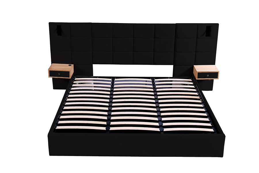 Marco de cama ajustable N6, material de cama suave, marco de cama tapizado LED