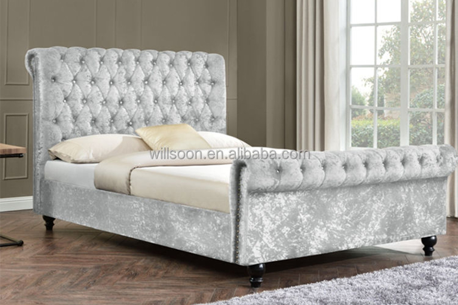 1153 Cama tapizada con diseño en forma de S de tela de terciopelo