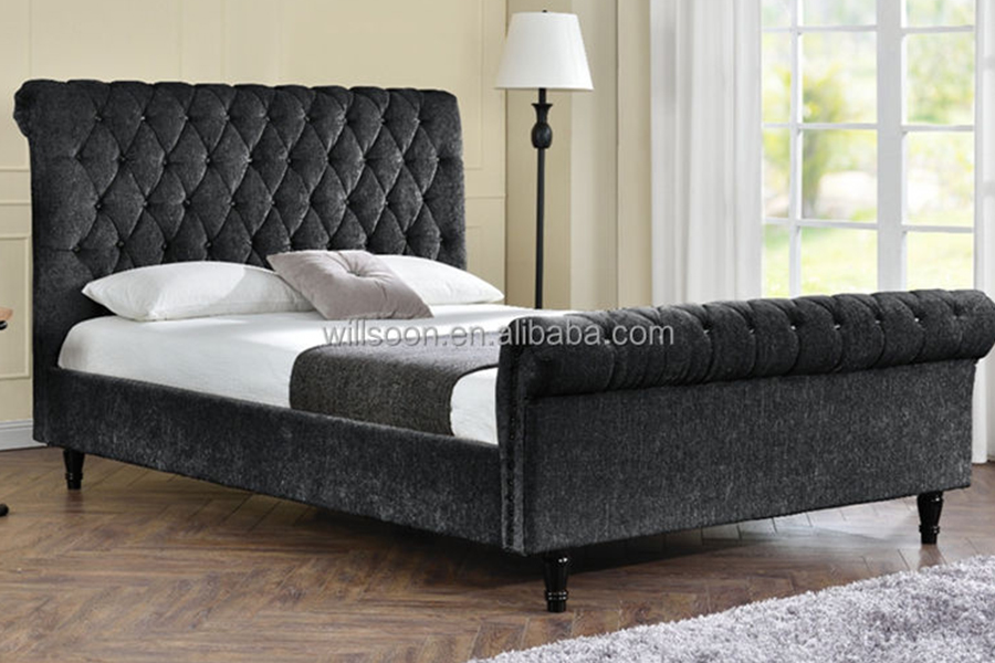 1153 Cama tapizada con diseño en forma de S de tela de terciopelo