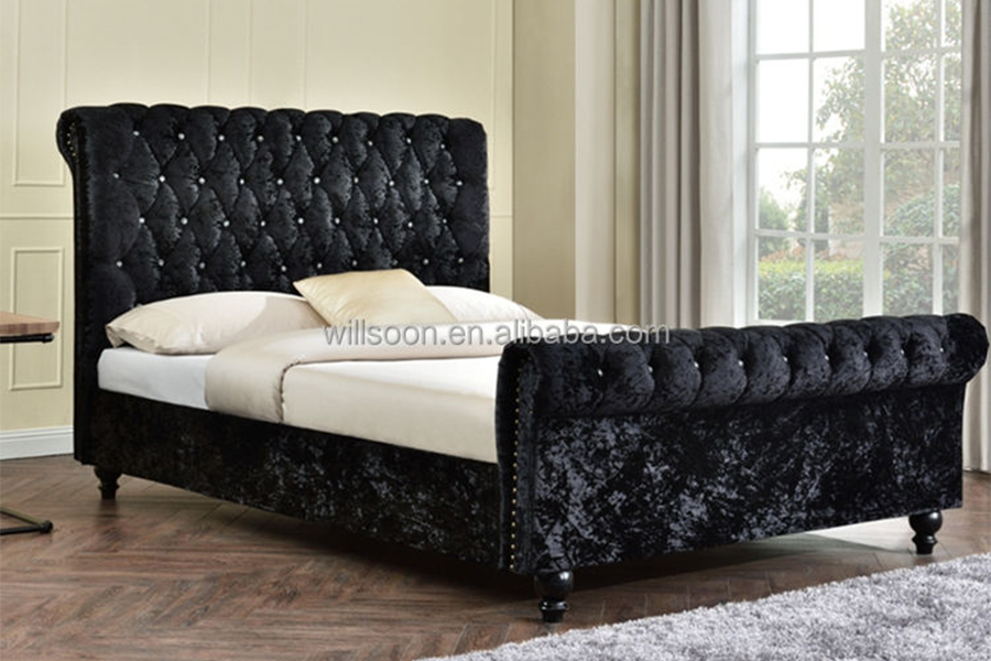 1153 Cama tapizada con diseño en forma de S de tela de terciopelo