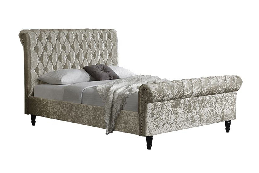 1153 Cama tapizada con diseño en forma de S de tela de terciopelo
