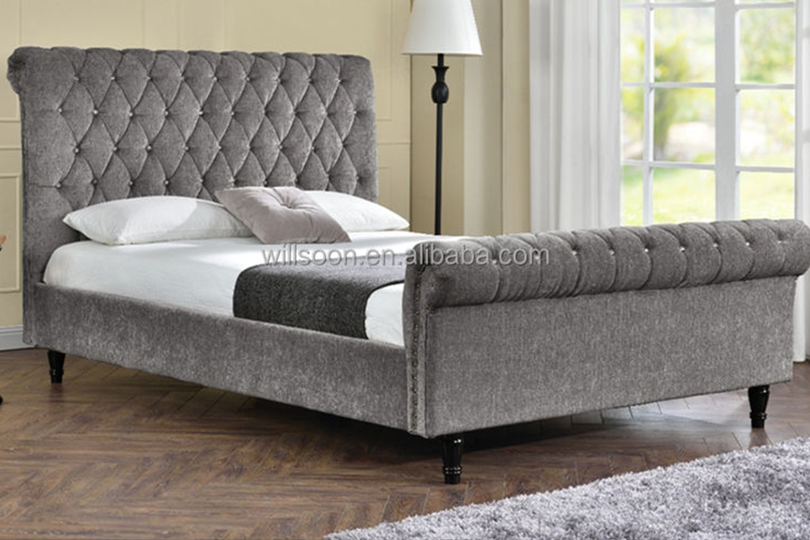 1153 Cama tapizada con diseño en forma de S de tela de terciopelo