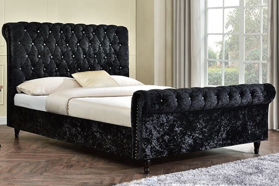 1153 Cama tapizada con diseño en forma de S de tela de terciopelo