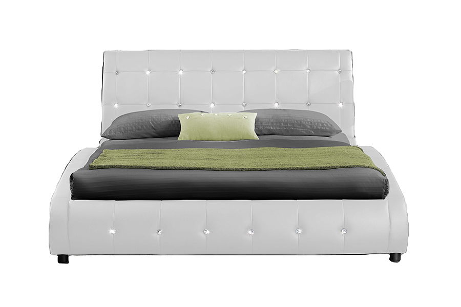 1144 Estructura de madera maciza Decoración de diamantes Cama tapizada