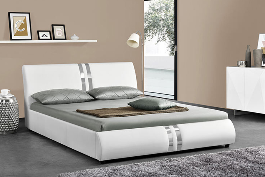 1143 Cama doble tapizada de cuero PU de estilo nórdico moderno