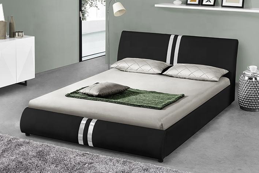 1143 Cama doble tapizada de cuero PU de estilo nórdico moderno