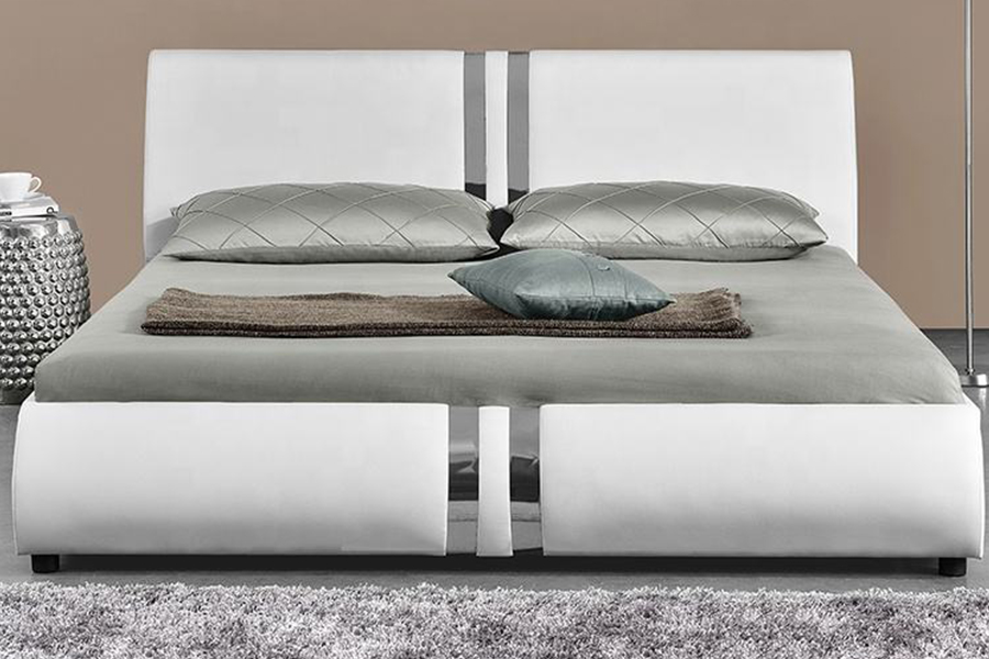 1143 Cama doble tapizada de cuero PU de estilo nórdico moderno
