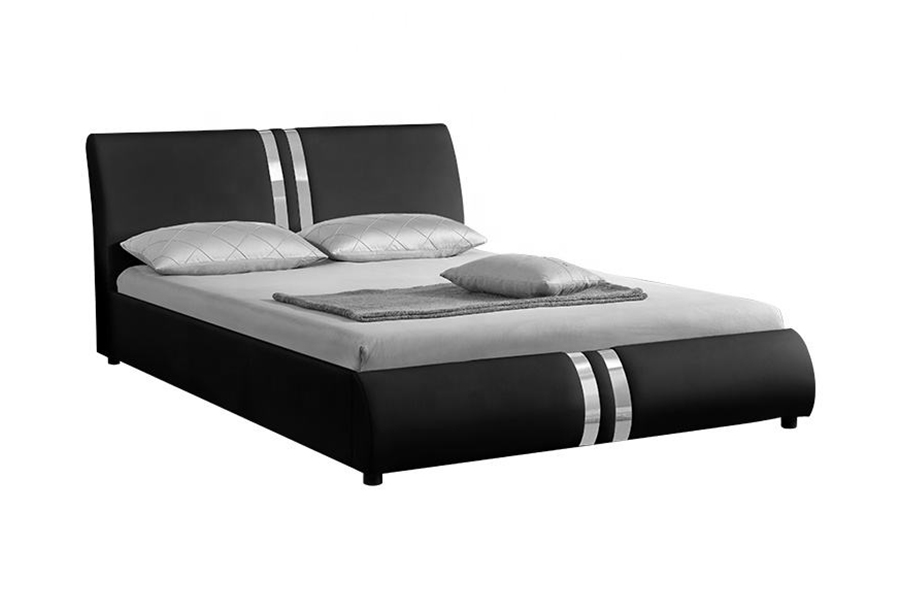 1143 Cama doble tapizada de cuero PU de estilo nórdico moderno