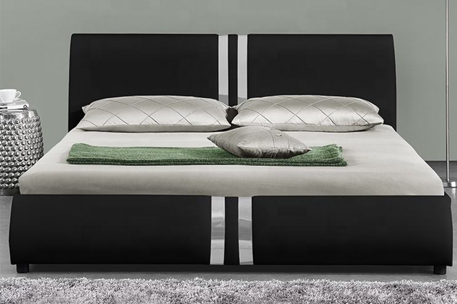 1143 Cama doble tapizada de cuero PU de estilo nórdico moderno