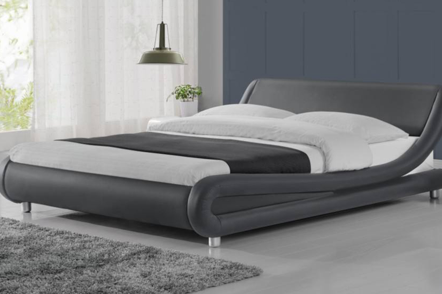 Cama tapizada con marco de cama de cuero sintético PU de madera 1140