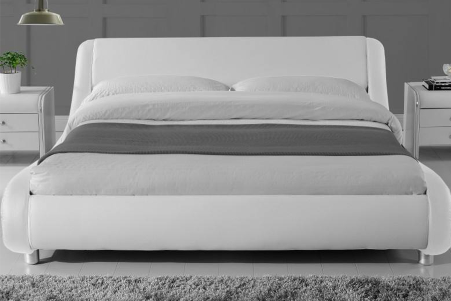 Cama tapizada con marco de cama de cuero sintético PU de madera 1140