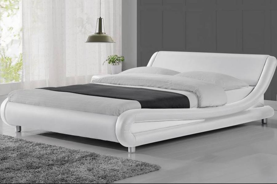 Cama tapizada con marco de cama de cuero sintético PU de madera 1140