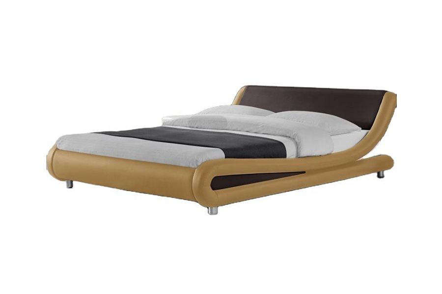 Cama tapizada con marco de cama de cuero sintético PU de madera 1140