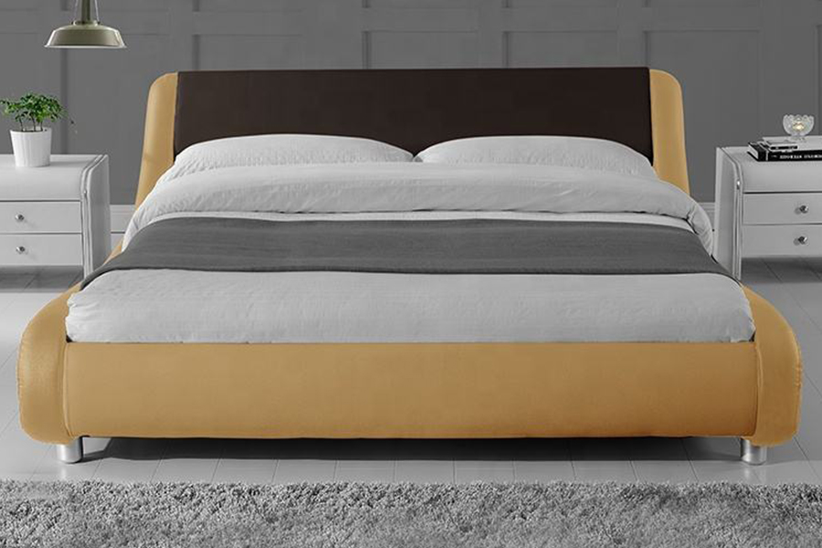 Cama tapizada con marco de cama de cuero sintético PU de madera 1140