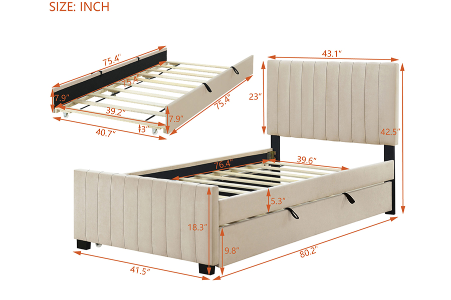 Estructura de cama tapizada con litera nido, duradera y ecológica N9