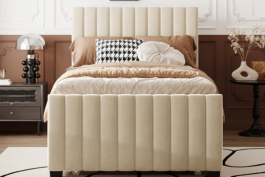Estructura de cama tapizada con litera nido, duradera y ecológica N9