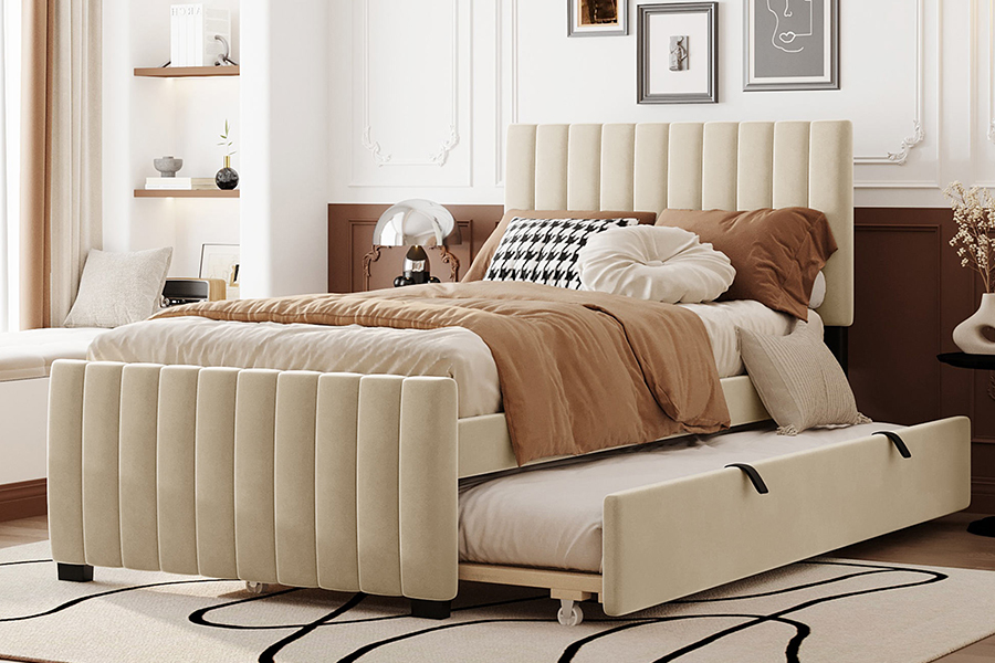 Estructura de cama tapizada con litera nido, duradera y ecológica N9