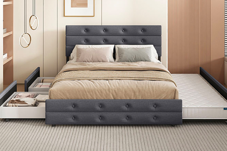 1323 Estructura de cama tapizada con litera nido, estructura suave y de madera